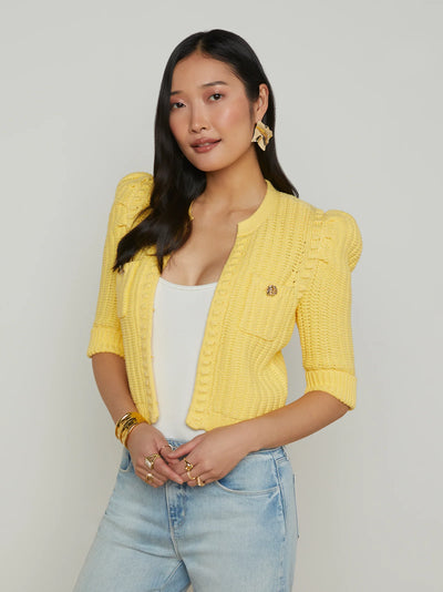 Delilah Crop Cardigan In Pale Yellow-L'Agence-Tocca Finita