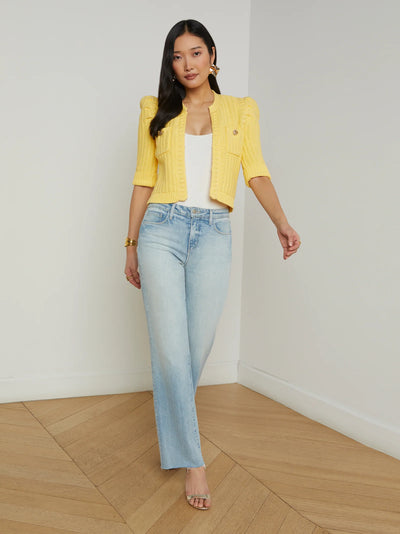 Delilah Crop Cardigan In Pale Yellow-L'Agence-Tocca Finita
