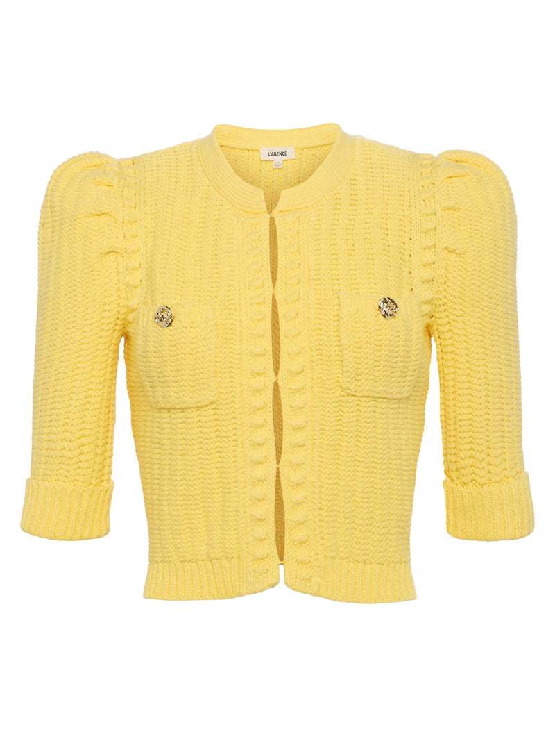 Delilah Crop Cardigan In Pale Yellow-L&