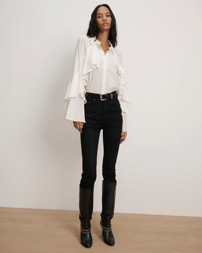 Demaris Ruffled Button-Down Blouse Dove-Veronica Beard-Tocca Finita