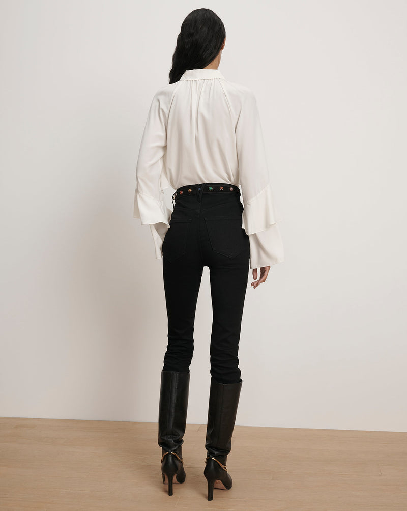 Demaris Ruffled Button-Down Blouse Dove-Veronica Beard-Tocca Finita