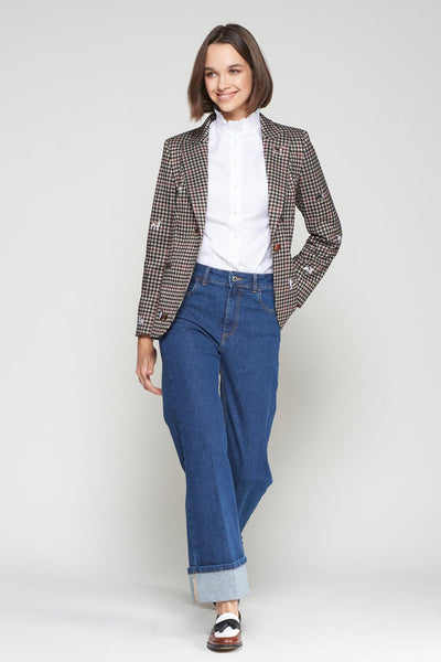Dog-Embroidered Houndstooth Print Blazer-Vilagallo-Tocca Finita