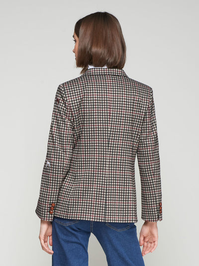 Dog-Embroidered Houndstooth Print Blazer-Vilagallo-Tocca Finita