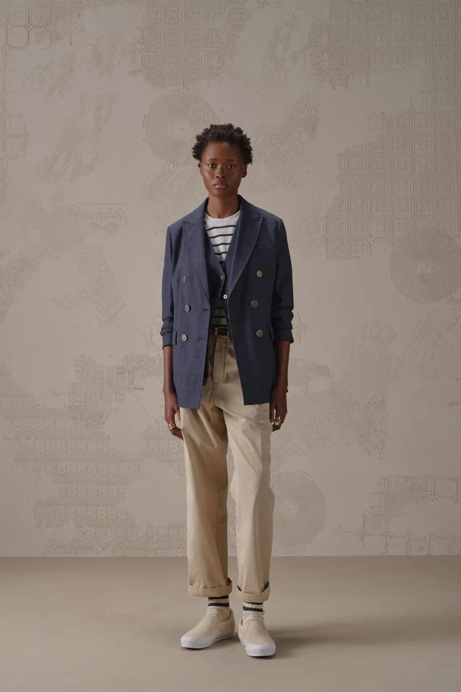 Double-Breasted Jacket in Flamed Effect Denim-Circolo 1901-Tocca Finita