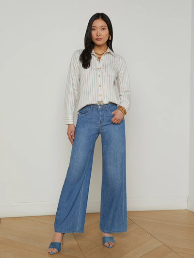 Ellery Blouse In Baby Pink/Sage Stripe-L'Agence-Tocca Finita