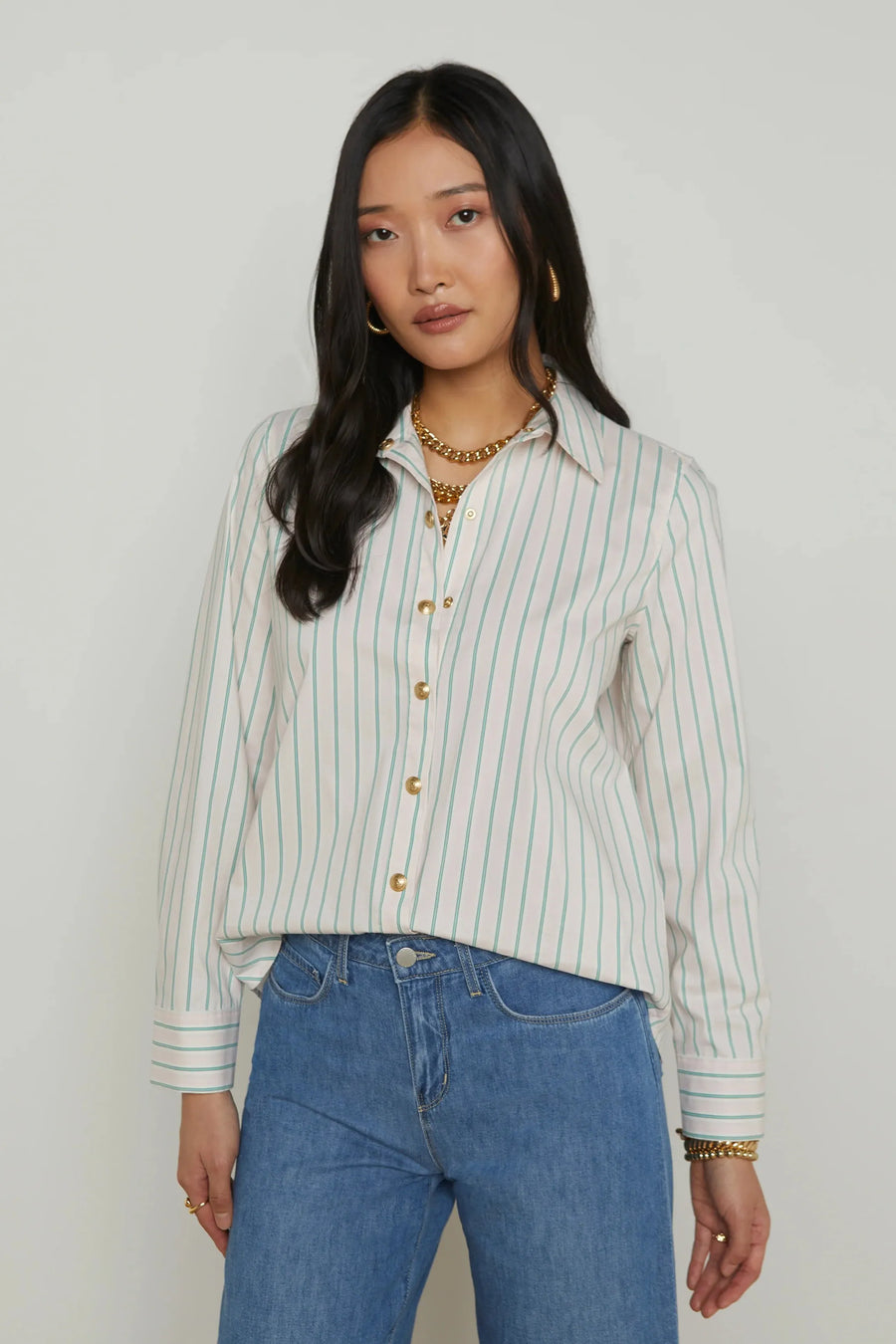 Ellery Blouse In Baby Pink/Sage Stripe-L&