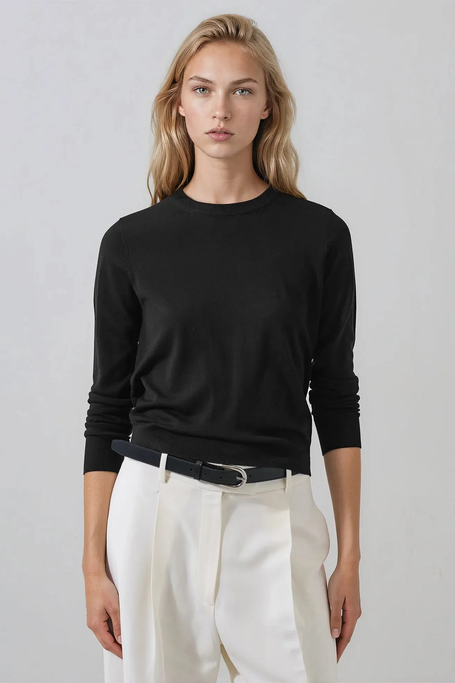 Extra-Fine Merino Classic Crewneck Black-Patrick Assaraf-Tocca Finita