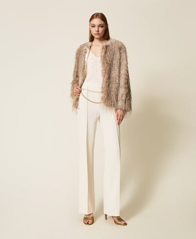 Faux Fur Printed Jacket Shaded Toasted Coconut-Twinset Actitude-Tocca Finita