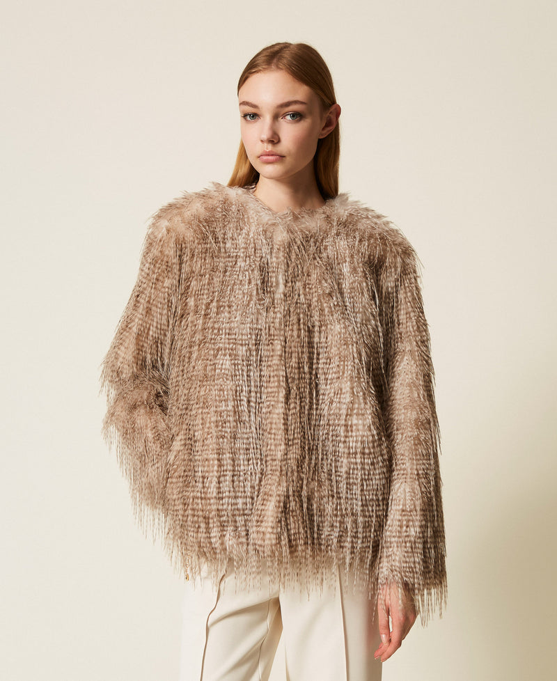 Faux Fur Printed Jacket Shaded Toasted Coconut-Twinset Actitude-Tocca Finita
