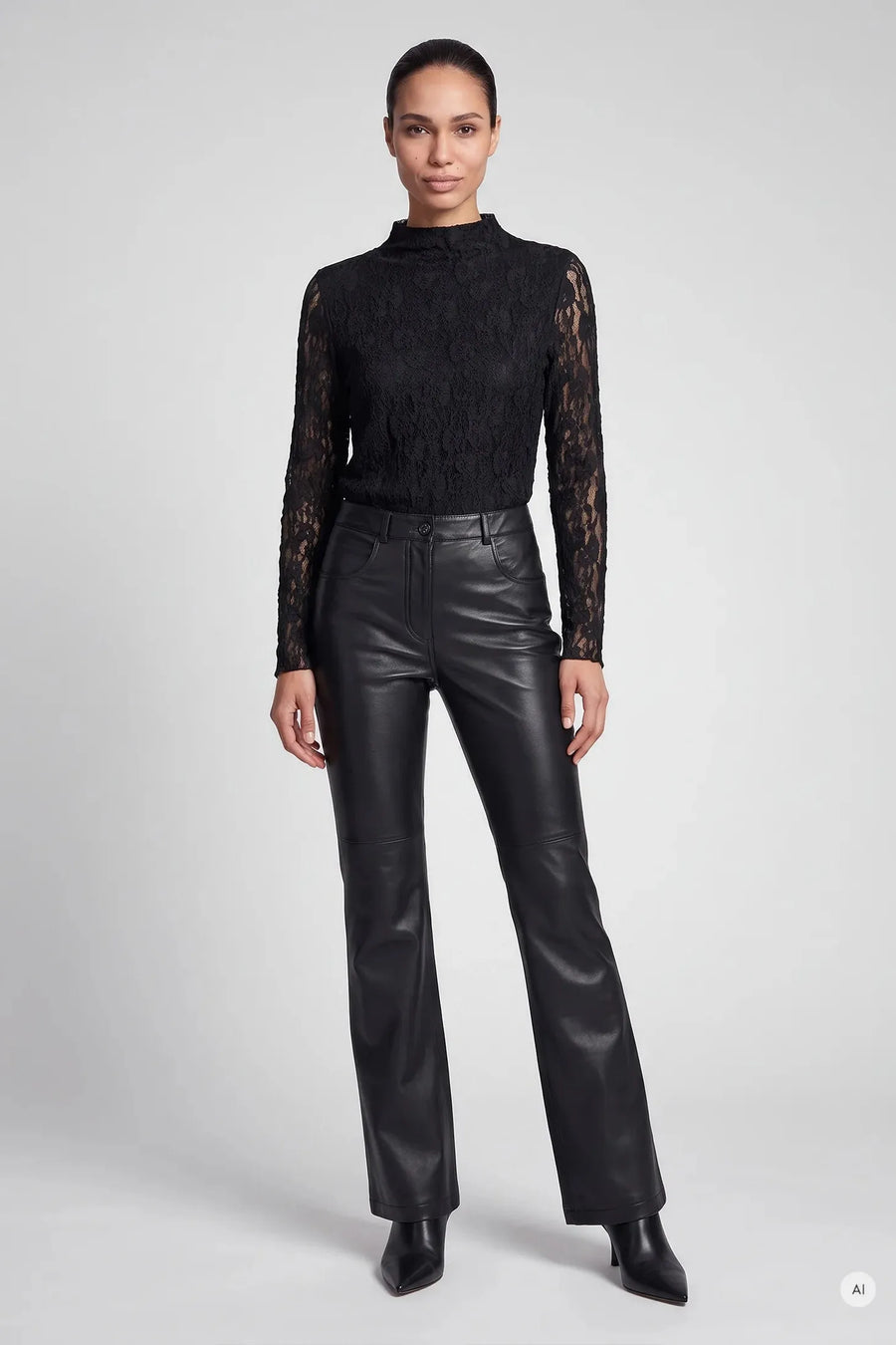 Faux Leather Flared Pants Black-Marc Aurel-Tocca Finita