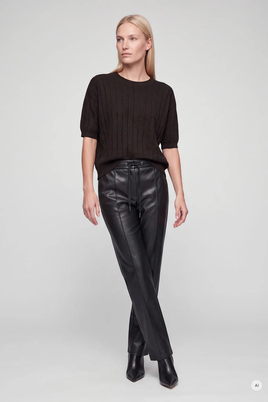 Faux Leather Joggers With Contrast Stripes Espresso-Marc Aurel-Tocca Finita