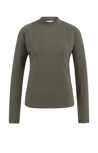 Fitted Long Sleeve Top With Mock Neck Brown