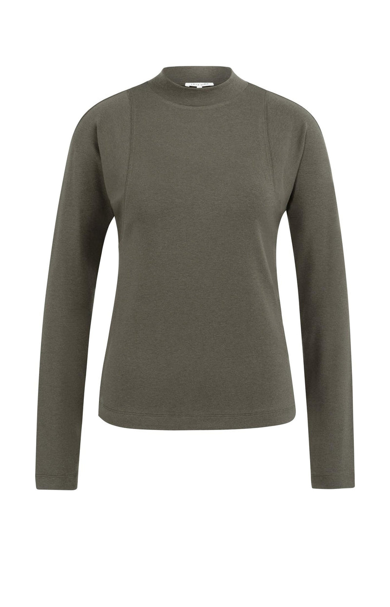 Fitted Long Sleeve Top With Mock Neck Brown