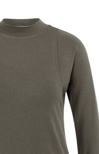 Fitted Long Sleeve Top With Mock Neck Brown