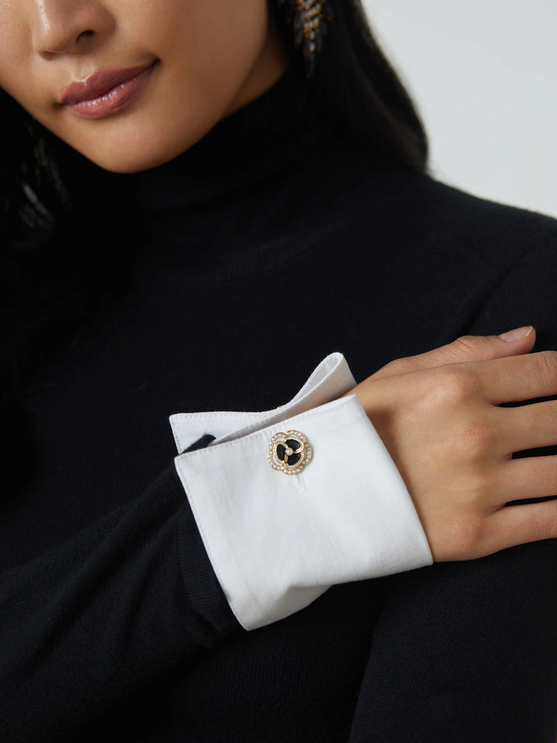 Flora Poplin Cuff Sweater In Black-L&