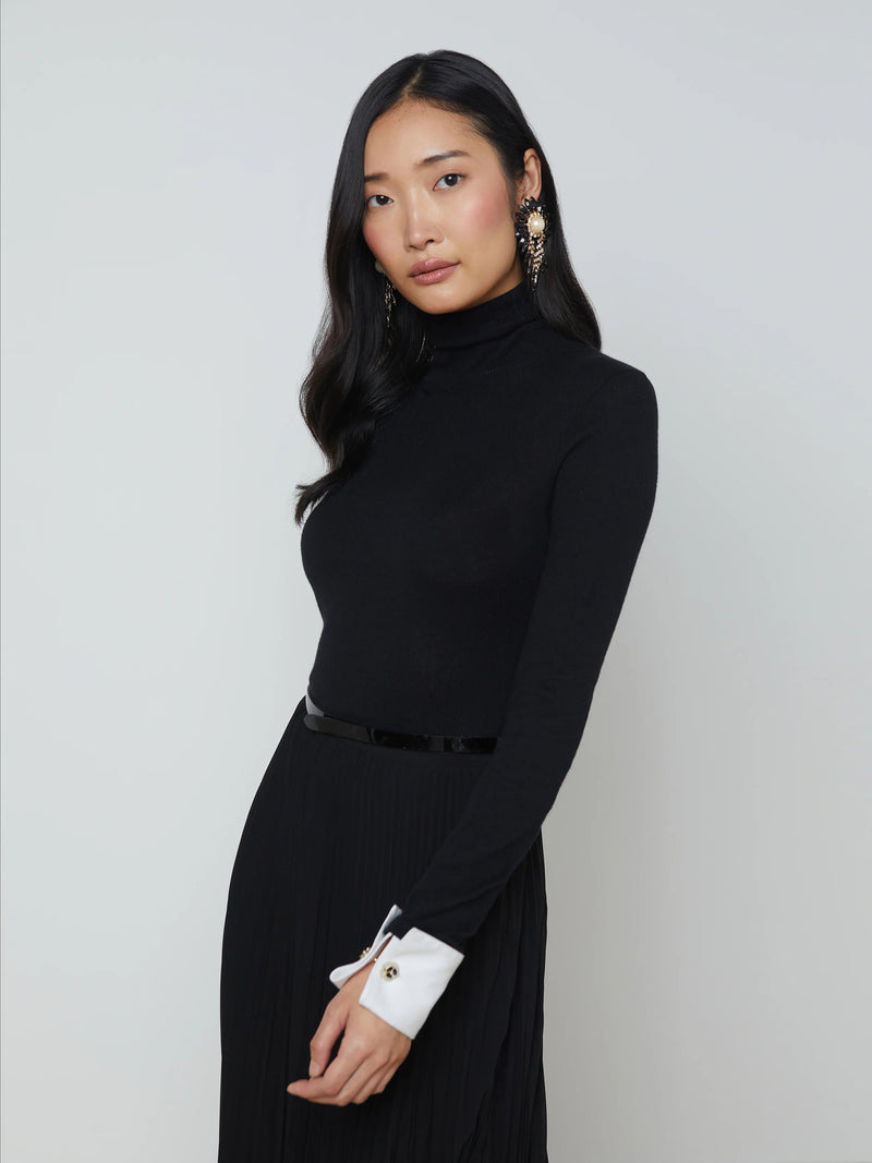 Flora Poplin Cuff Sweater In Black-L&