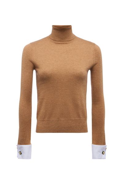Flora Poplin Cuff Sweater in Chestnut/White-L'Agence-Tocca Finita
