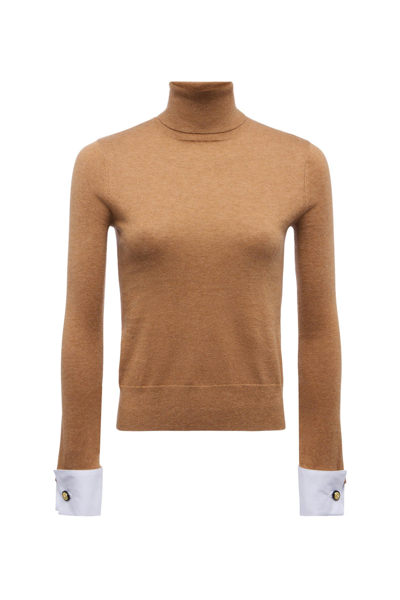 Flora Poplin Cuff Sweater in Chestnut/White-L&