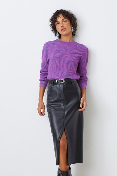 Frida Faux Leather Midi Skirt Black-Suncoo-Tocca Finita