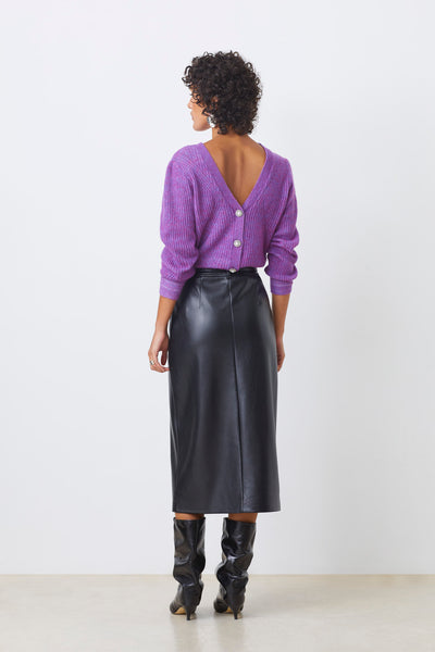 Frida Faux Leather Midi Skirt Black-Suncoo-Tocca Finita