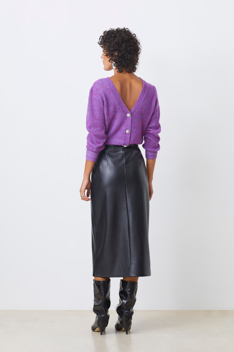 Frida Faux Leather Midi Skirt Black-Suncoo-Tocca Finita
