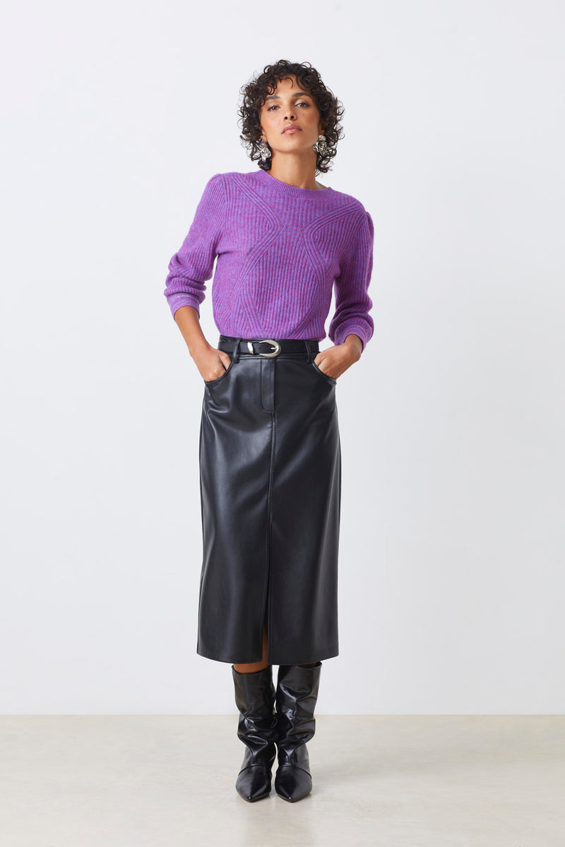 Frida Faux Leather Midi Skirt Black-Suncoo-Tocca Finita