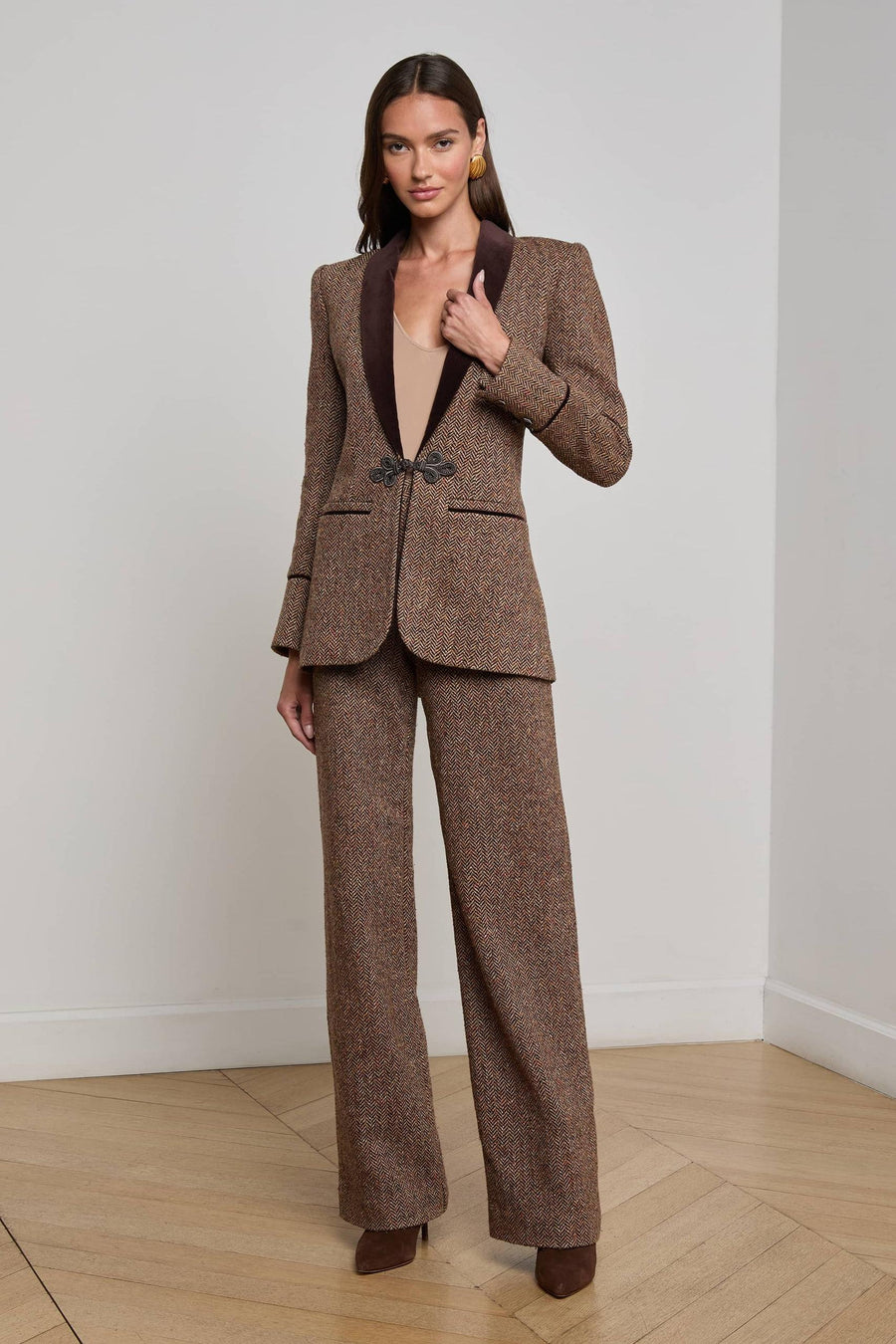 Gable Herringbone Blazer Brown-L&