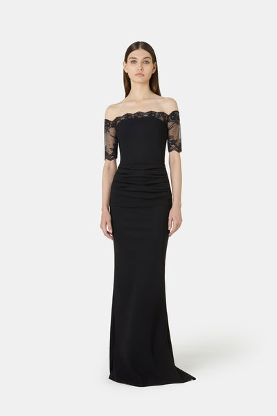 Gonna Lace Long Gown in Black-Chiara Boni-Tocca Finita