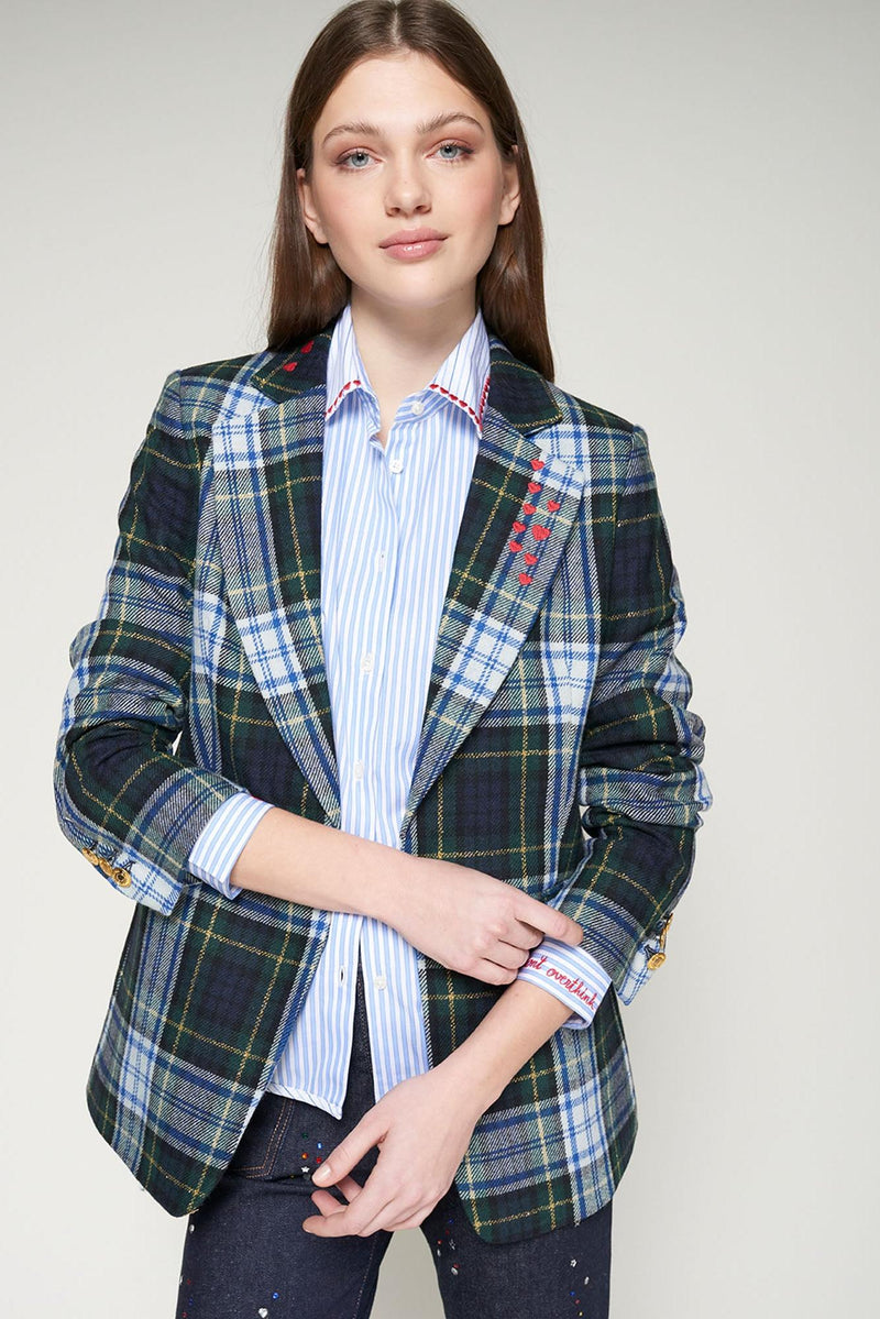 Green Plaid Embroidered Blazer-Vilagallo-Tocca Finita