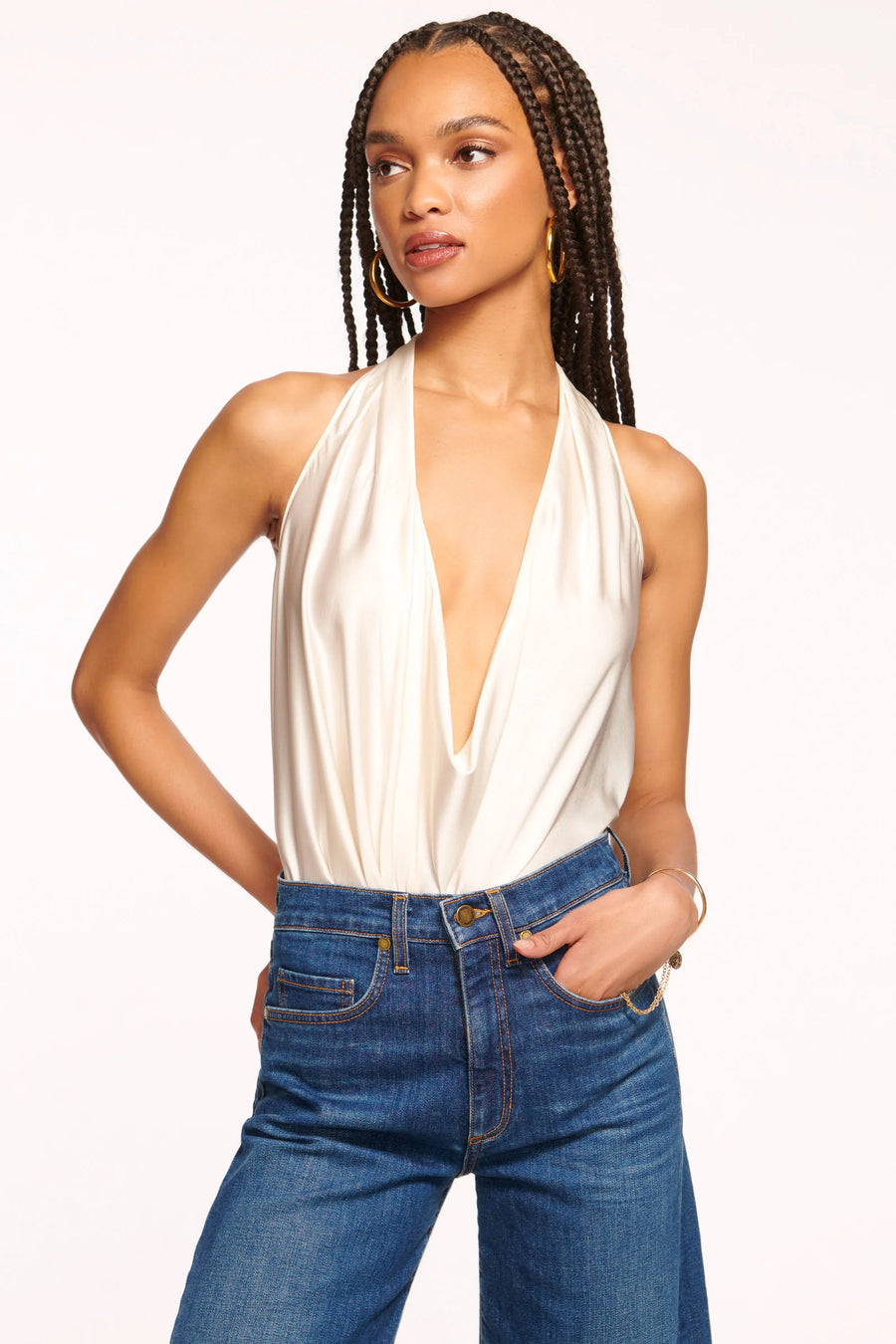 Harriet Silk Halter Tank Top Ivory-Ramy Brook-Tocca Finita