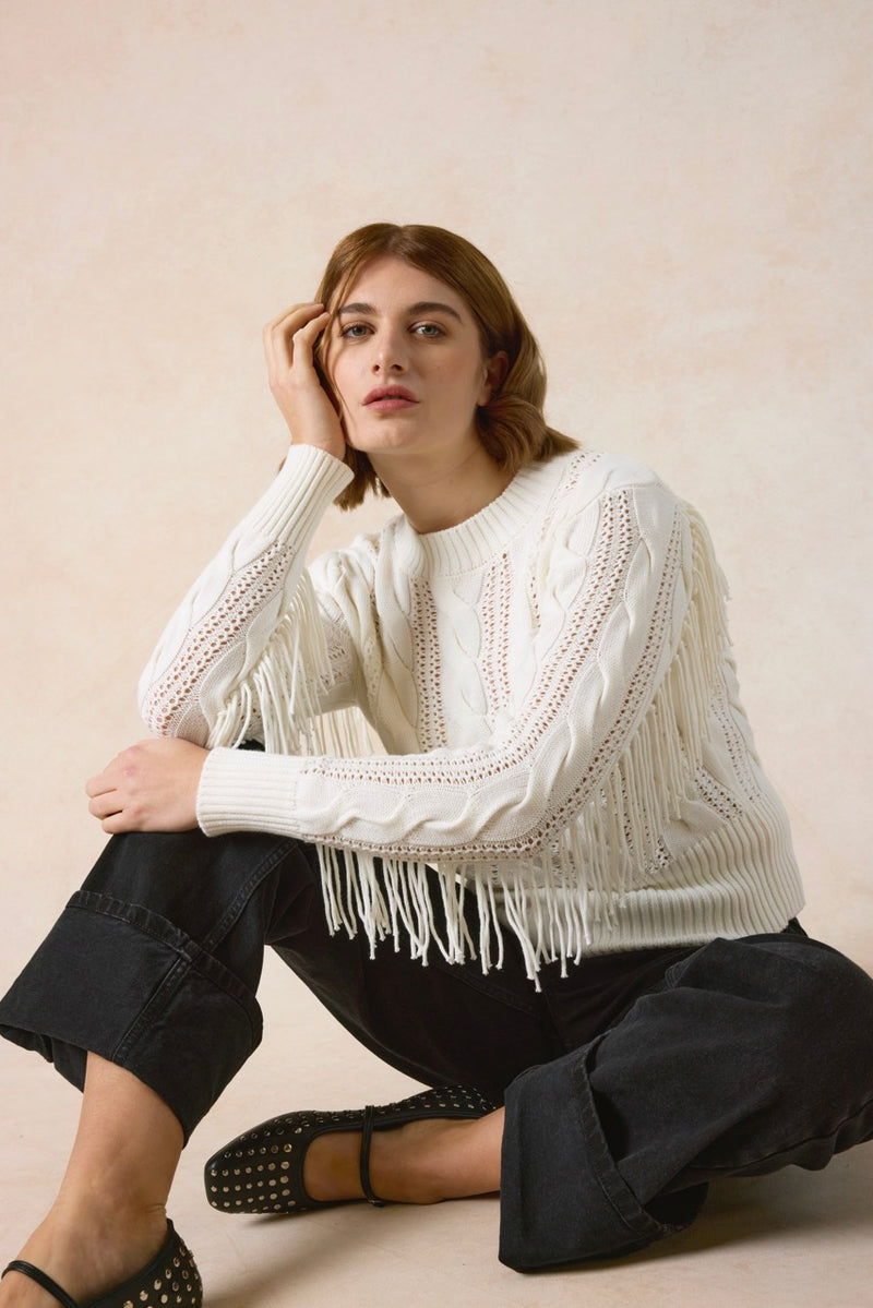 Hazel Fringe Sweater Ivory-Wispr-Tocca Finita