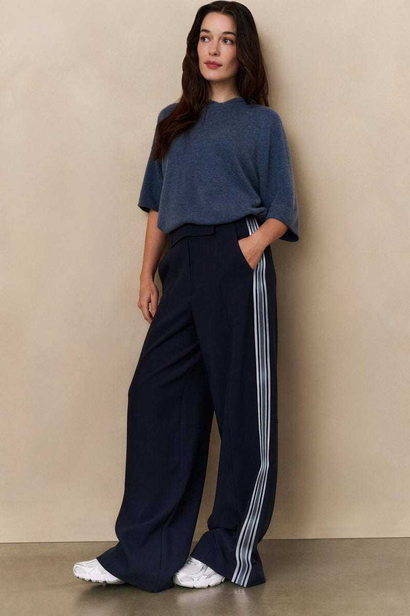 High Waist Trousers With Side Stripes Inkwell Blue-Yaya-Tocca Finita