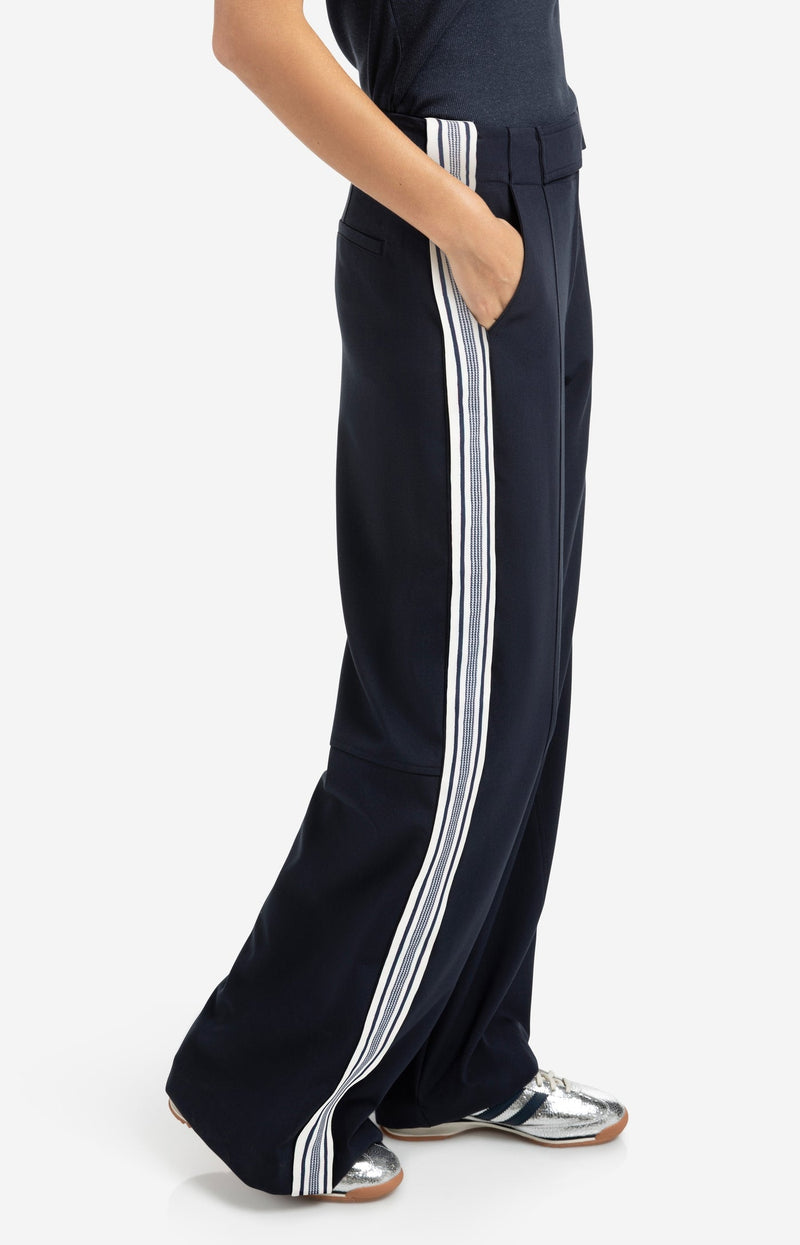 High Waist Trousers With Side Stripes Inkwell Blue
