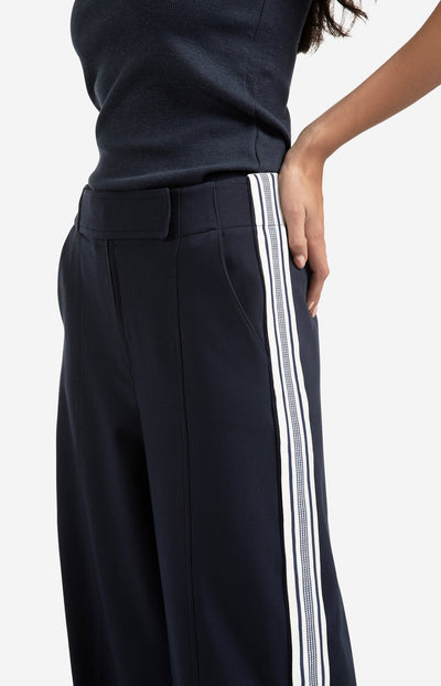 High Waist Trousers With Side Stripes Inkwell Blue
