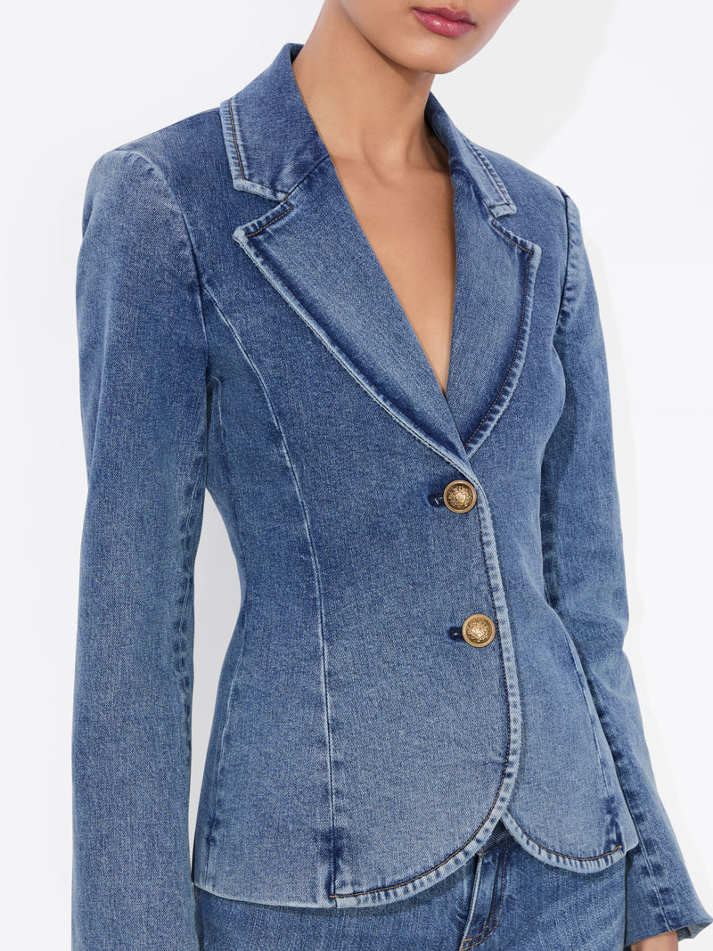Iana Denim Sculpted Blazer-Alice & Olivia-Tocca Finita