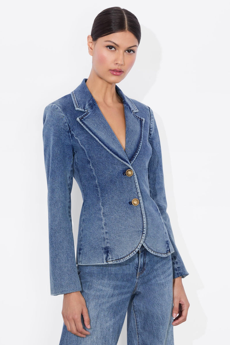 Iana Denim Sculpted Blazer-Alice & Olivia-Tocca Finita