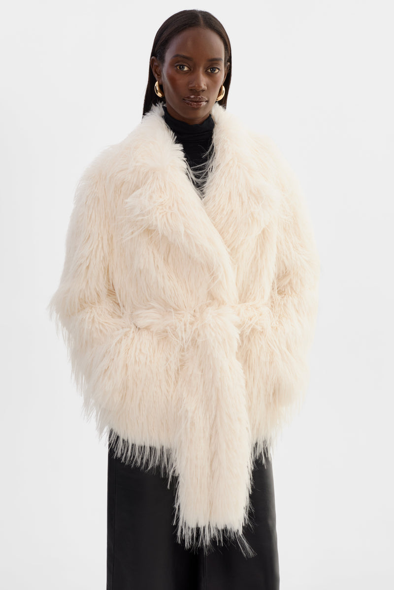Isla Faux Fur Belted Coat-LAMARQUE-Tocca Finita
