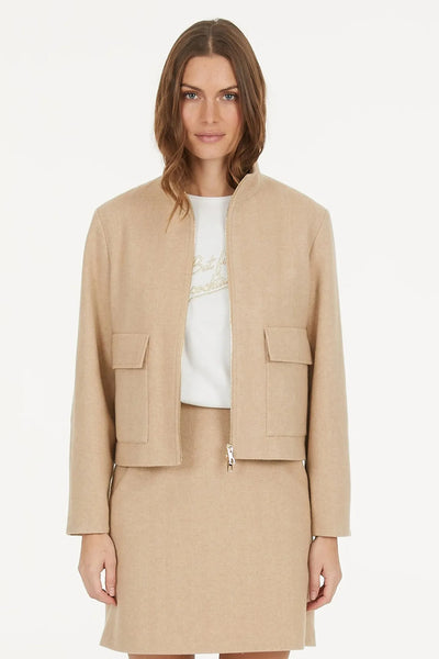 Jacket With Pockets In Italian Wool Blend Beige-Marc Aurel-Tocca Finita