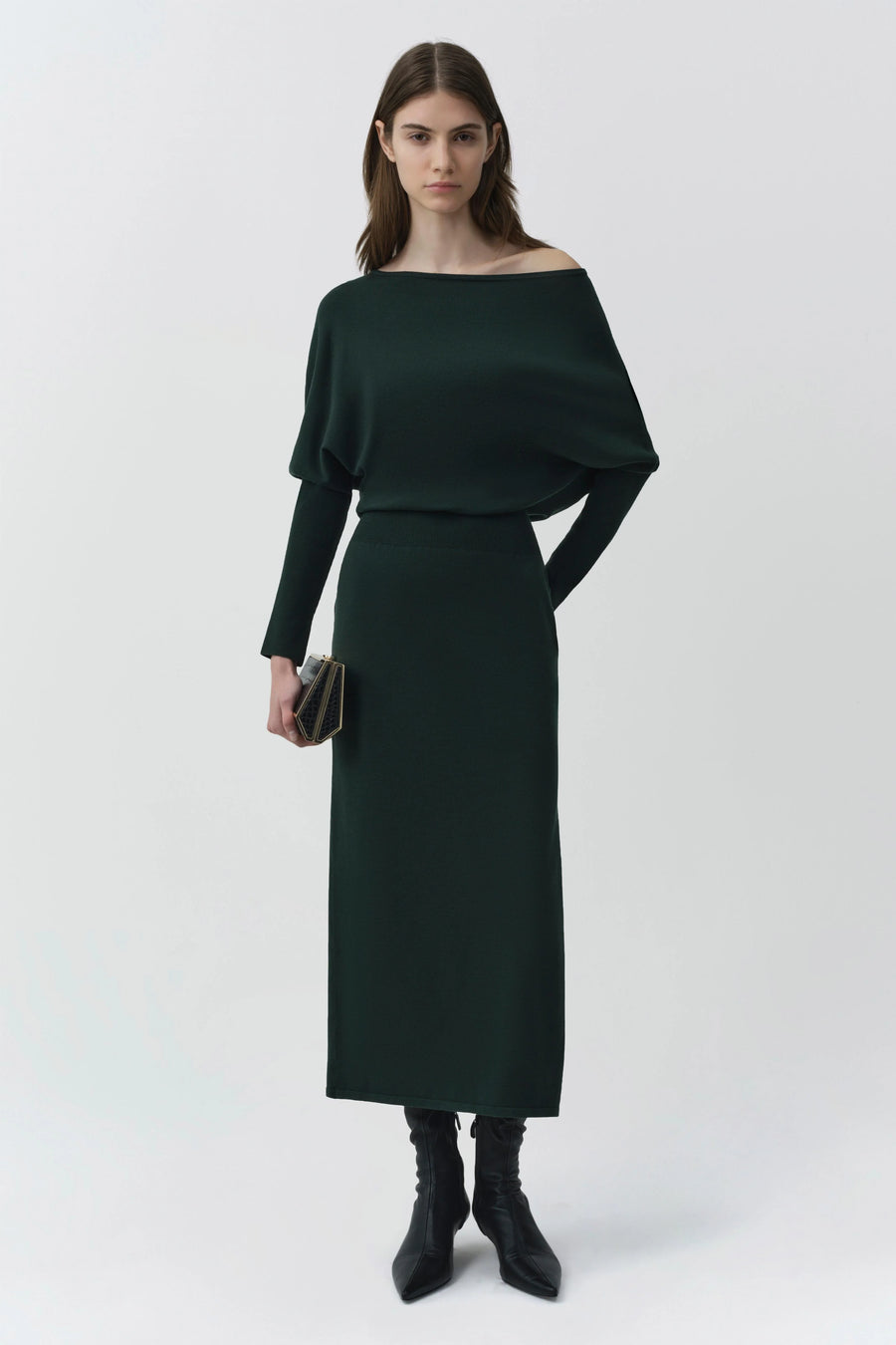 Janese Off Shoulder Knit Midi Dress Everglade-SIMKHAI-Tocca Finita