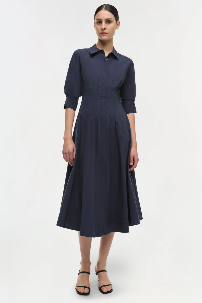 Jazz Pintuck Midi Dress In Navy-SIMKHAI-Tocca Finita