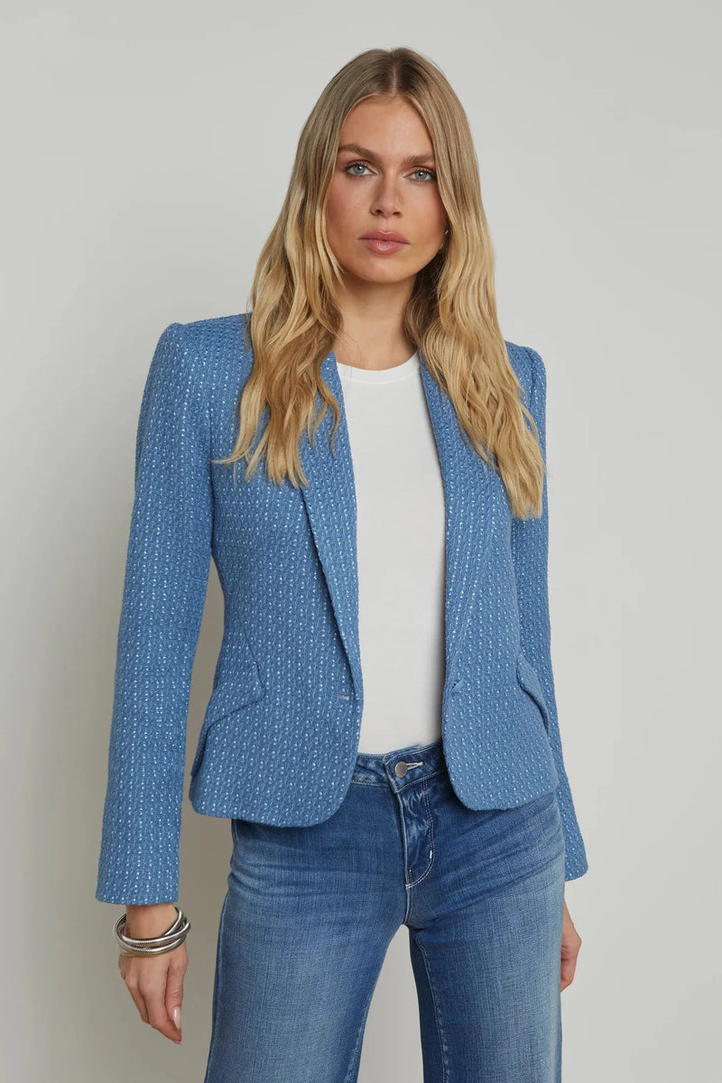 Jennah Tweed Blazer In Harbour Blue-L&