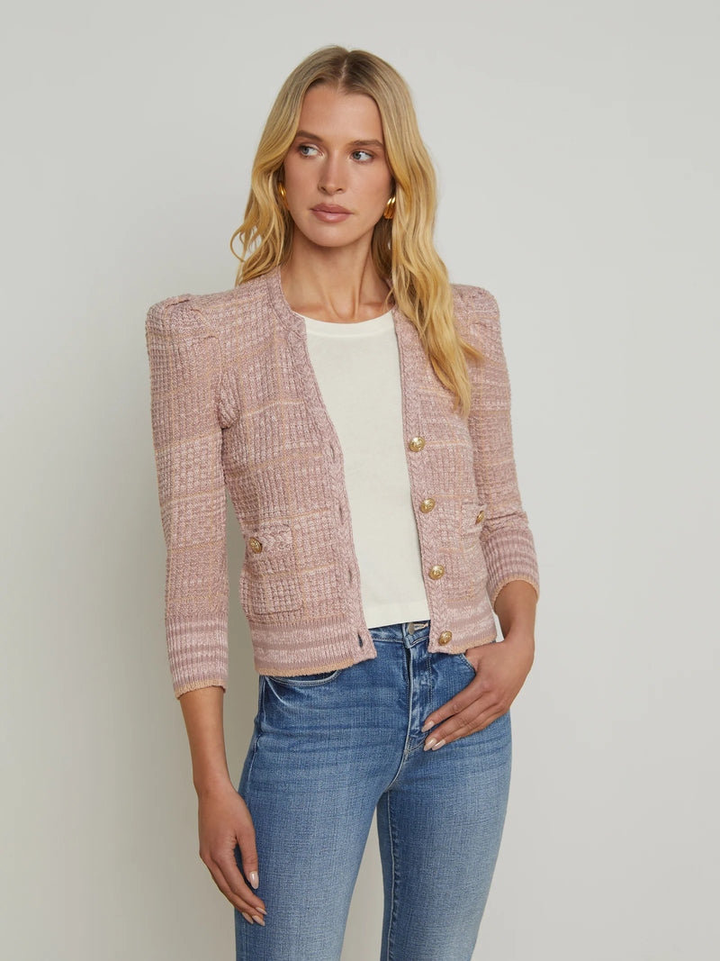 Jenni White Cardi In Dusty Pink Multi-L&
