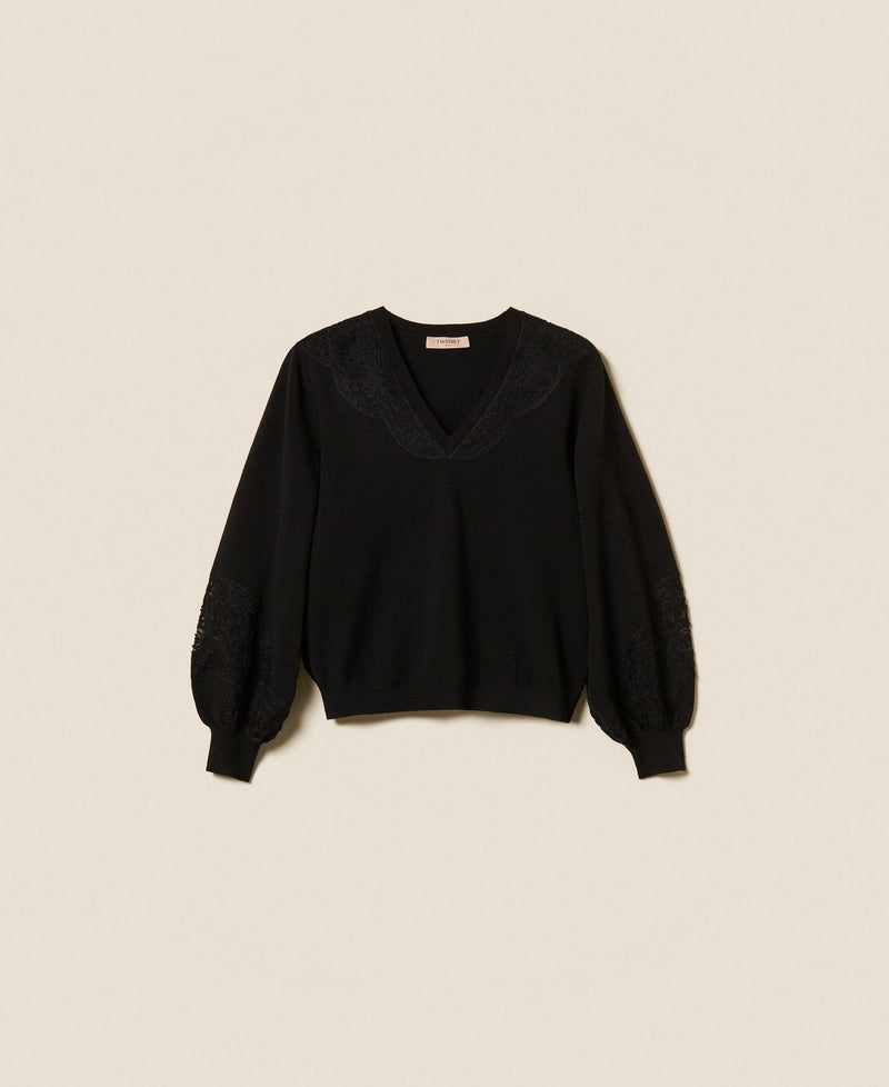 Jumper With Embroidered Inlays Black-TWINSET-Tocca Finita