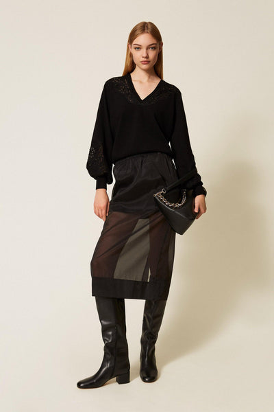 Jumper With Embroidered Inlays Black-TWINSET-Tocca Finita