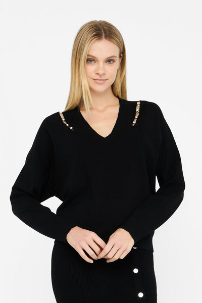 Jumper With Gemstones Black-Liu Jo White-Tocca Finita