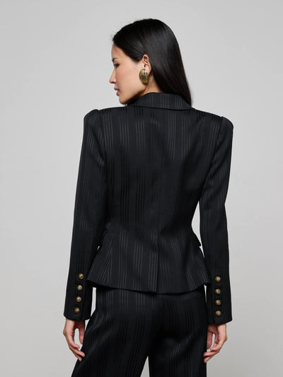 Kaisley Faux Fur Collar Blazer Black Shadow Stripe-L'Agence-Tocca Finita