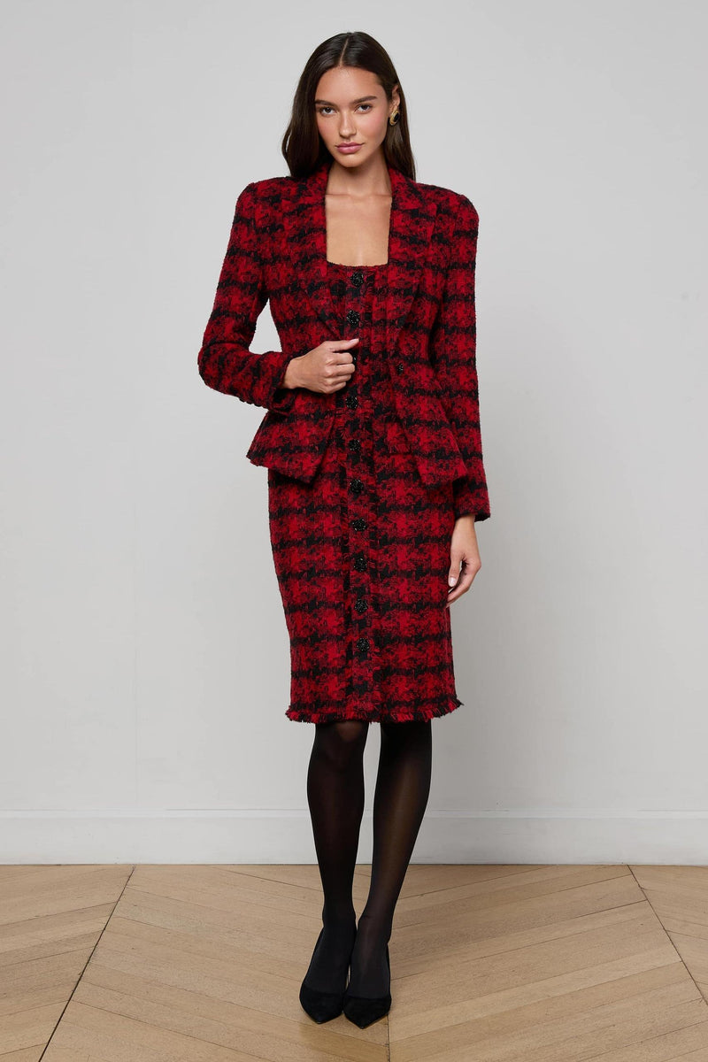 Kaisley Tweed Blazer Red Black Houndstooth-L&