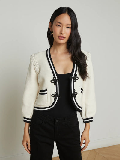 Kaito Cardigan Ivory Black-L'Agence-Tocca Finita