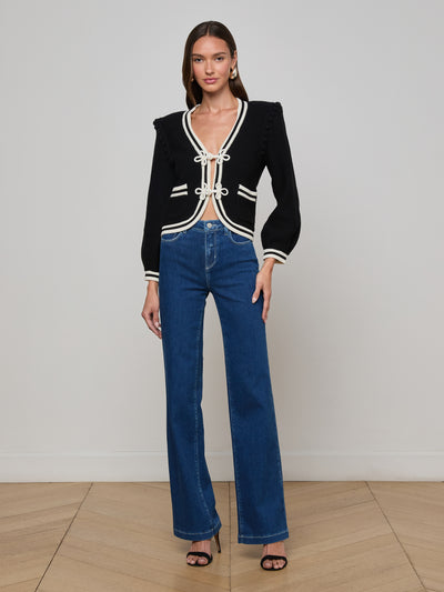 Kaito Cropped Cardigan Black/Ivory-L'Agence-Tocca Finita