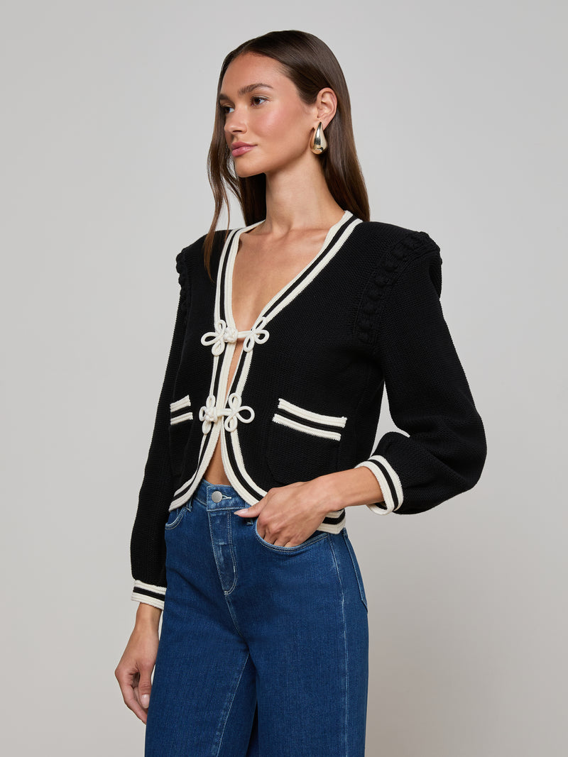 Kaito Cropped Cardigan Black/Ivory-L&